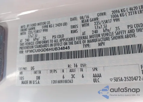 2017 Ford Escape Se из США, поврежденный, VIN 1FMCU0GD6HUB34845